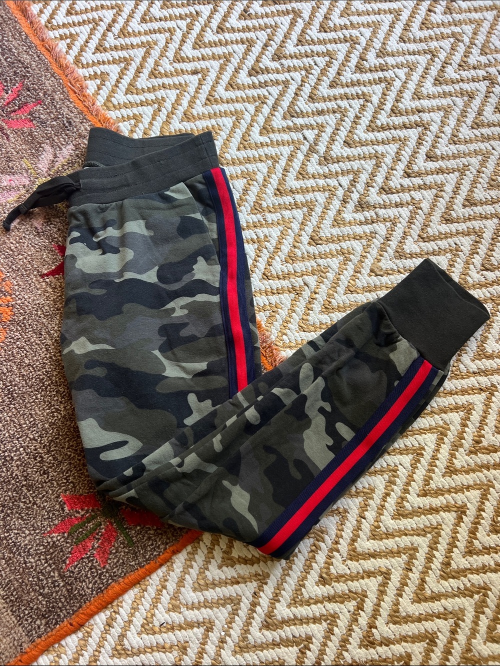 BB Dakota Camo Joggers with Red & Navy Side Stripes